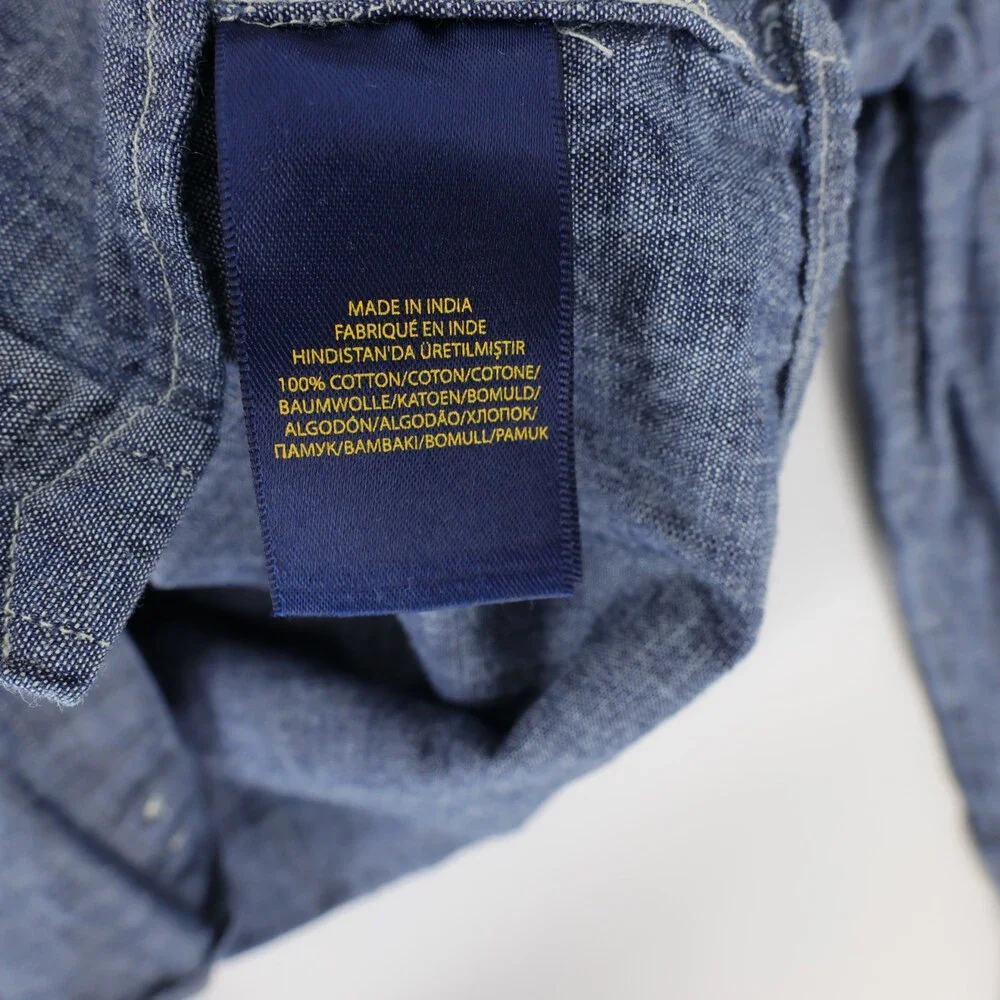 Ralph Lauren Shirt Boys L 14/16 Blue Chambray Long Sleeve Button Down Cotton